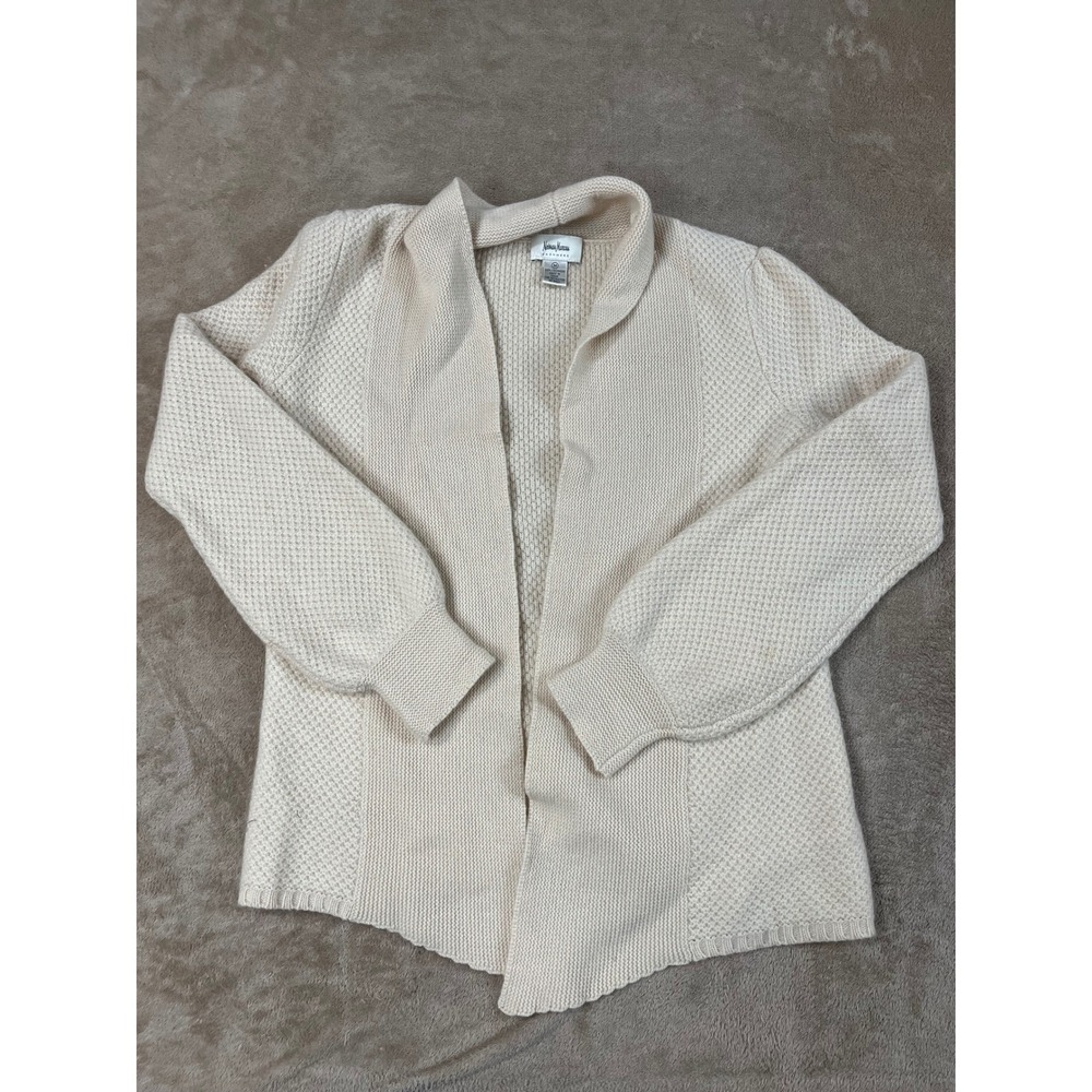 Neiman Marcus Cashmere Collection Knit Cardigan Womens M Cream Cashmere L/S GOOD